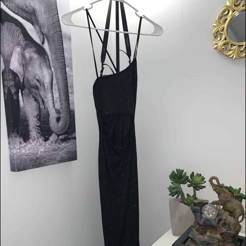 Black Glitter Strappy Cut about Midi Dress